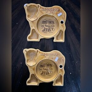 Set of two vintage hamburger plates shaped like cows